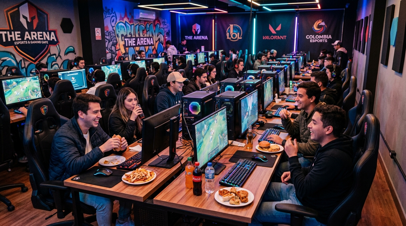NexoArena interior — guests enjoying food and gaming