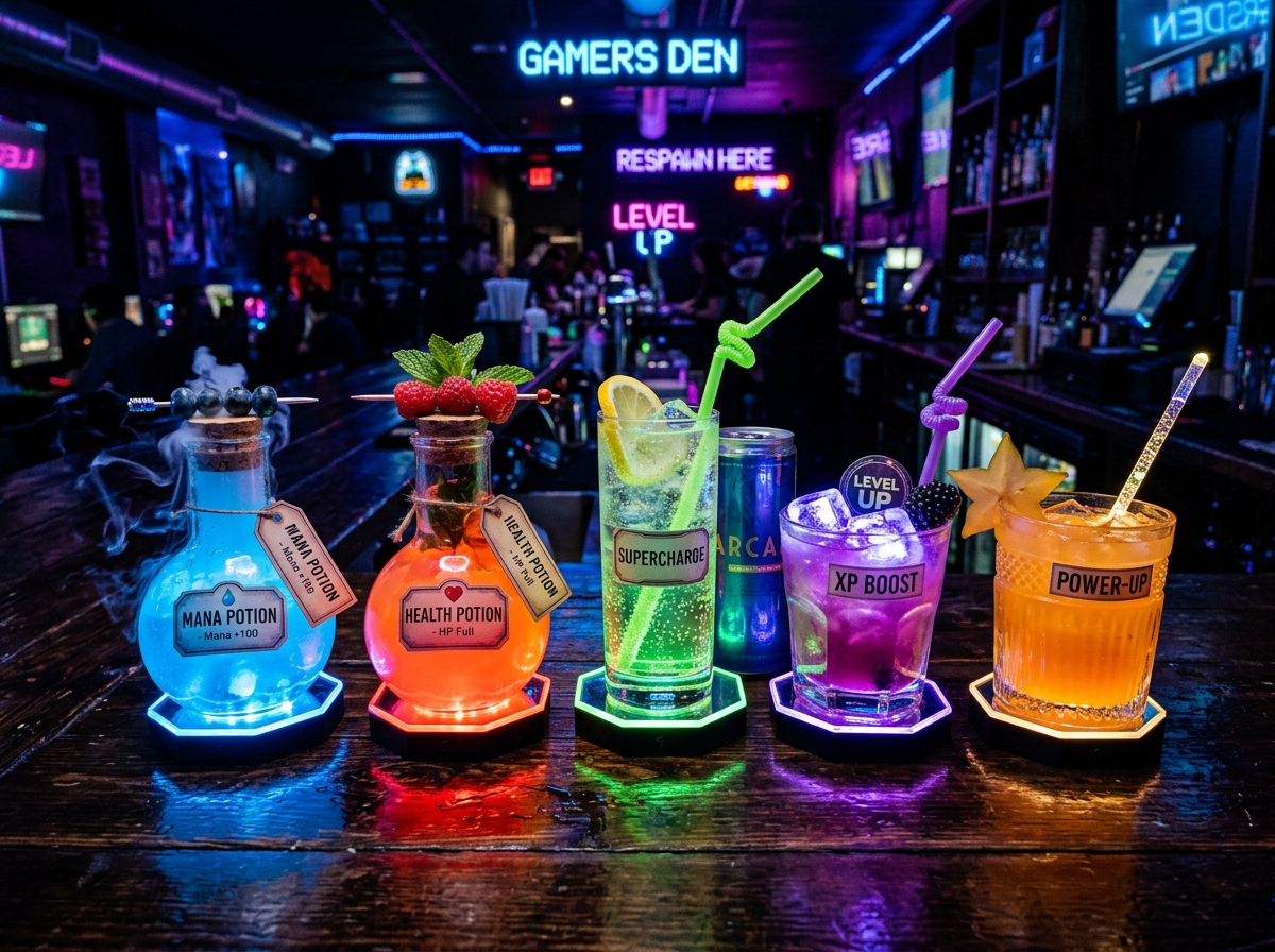 Gaming-themed cocktails — Mana Potion and Health Potion
