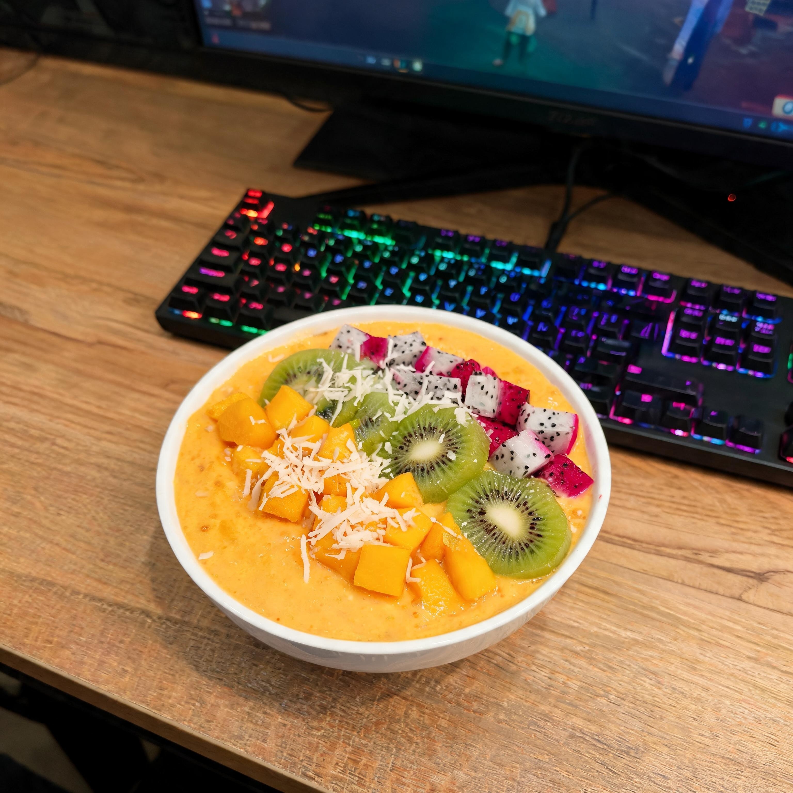 Tropical smoothie bowl with exotic fruits