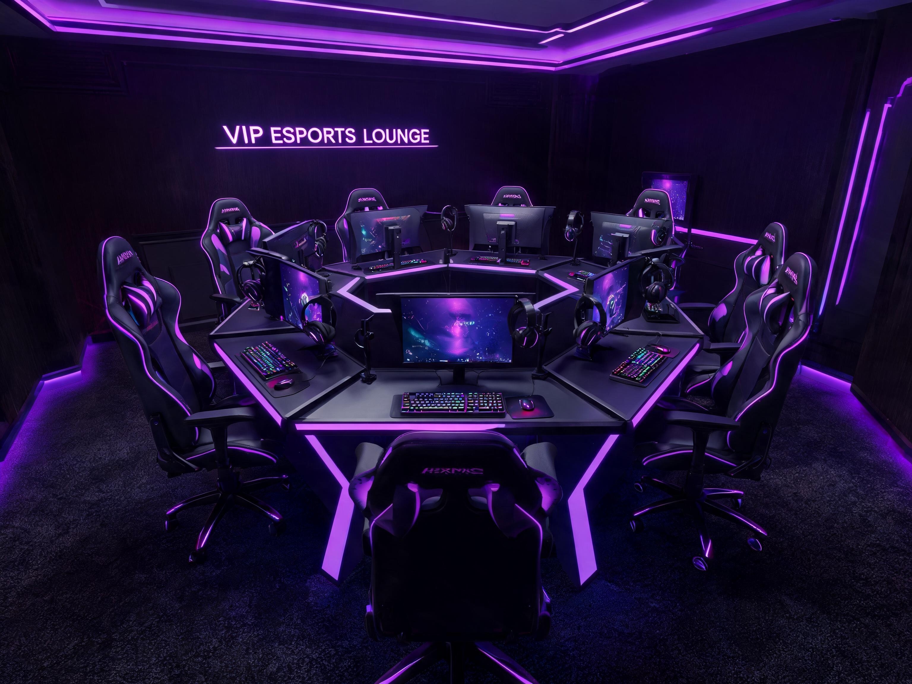 VIP gaming lounge with hexagonal setup